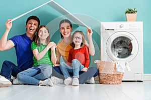 Family doing laundry