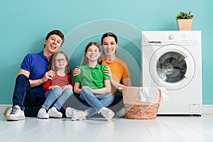 Family doing laundry