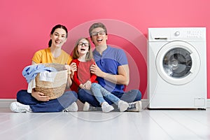 Family doing laundry