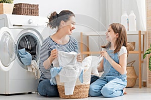 Family doing laundry