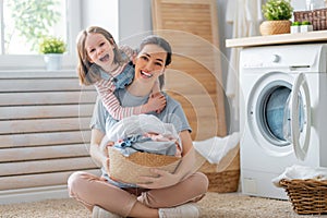 Family doing laundry