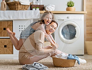 Family doing laundry