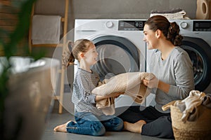 Family doing laundry