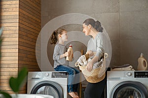 Family doing laundry