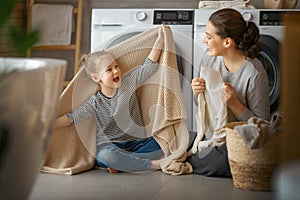 Family doing laundry