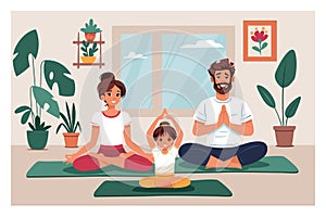 Family doing yoga in Lotus pose