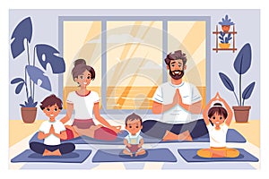 Family doing yoga in Lotus pose