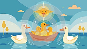 A family of ducks swimming nearby seemingly drawn to the spiritual event.. Vector illustration. photo