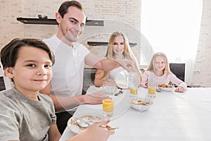 Family eating breakfast