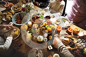 Family Eating Celebrating Thanksgiving Concept