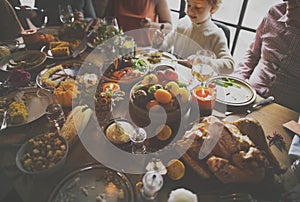 Family Eating Celebrating Thanksgiving Party Concept