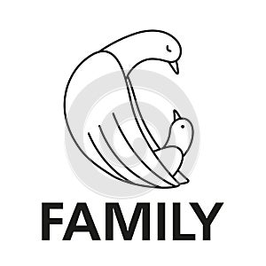 The family emblem. A bird and a chick. Allegory of family love