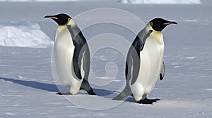 Family of Emperor Penguins on Snowy Antarctic Landscape