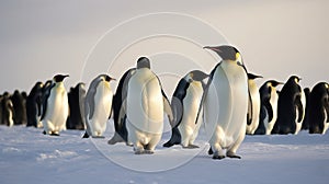 Family of Emperor Penguins on Snowy Antarctic Landscape