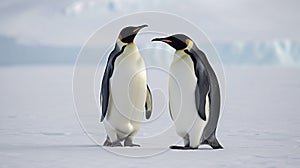 Family of Emperor Penguins on Snowy Antarctic Landscape