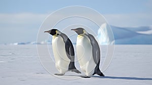 Family of Emperor Penguins on Snowy Antarctic Landscape