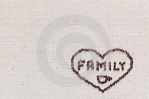 Family enclosed in heart shape on linea texture aligned bottom-right