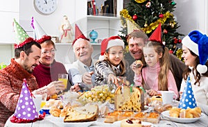 Family enjoying Christmas dinner