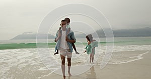 Family enjoying free time by the sea