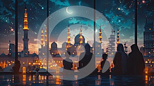 Family Enjoying Moonlit Ramadan Night by Cityscape