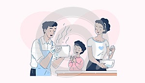 Family enjoying soup vector simple