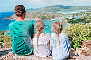 View of English Harbor from Shirley Heights, Antigua, paradise bay at tropical island in the Caribbean Sea