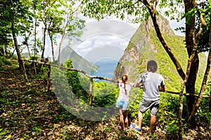 Family enjoying view of Piton mountains