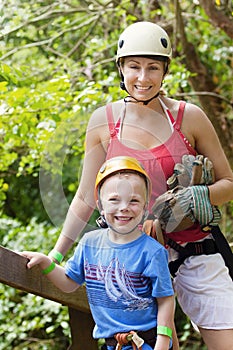 Family enjoying a Zipline Adventure on Vacation