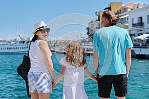 Family Europe tourist travel sea cruise vacation, back view