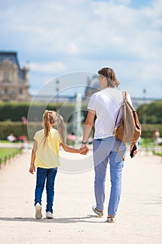 Family in European city, Paris, France. French