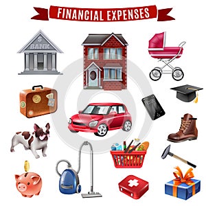 Family Expenses Flat Icons Collection