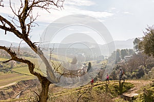 Family exploring Andalucian countryside in winter