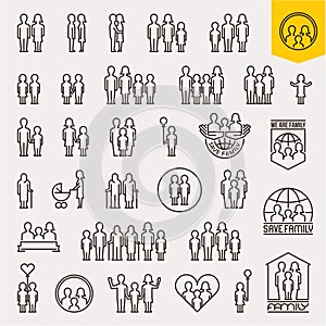 Family. Family icons set. Thin line people and family vector icons