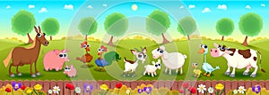 Family farm animals in the nature