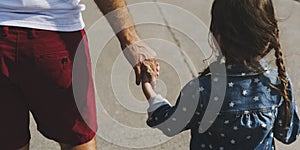 Family Father Daughter Holding Hand Togetherness