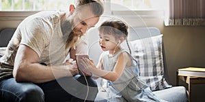 Family Father Daughter Love Parenting Listening Music Togetherness Concept