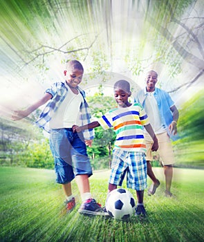 Family Father Son Bonding Sports Soccer Concept photo