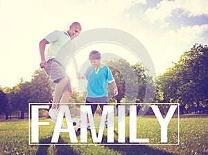 Family Father Son Playing Football Summer Concept