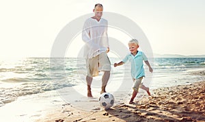 Family Father Son Playing Football Togetherness Concept