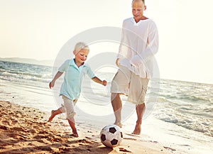 Family Father Son Playing Football Togetherness Concept