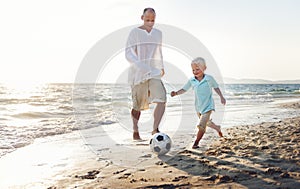 Family Father Son Playing Football Togetherness Concept