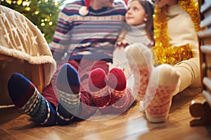 Family feet in wool socks