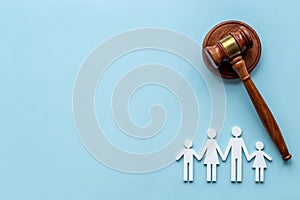 Family figure with judge gavel. Family law concept