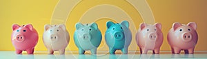 Family finance concept, piggy banks in a row, protective color , 8K resolution