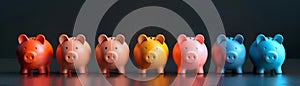 Family finance concept, piggy banks in a row, protective color , 8K resolution