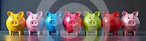 Family finance concept, piggy banks in a row, protective color , 8K resolution
