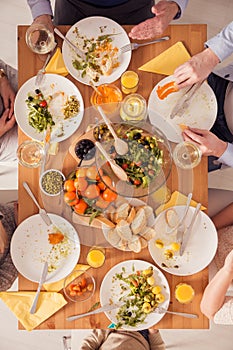 Family finishing dinner