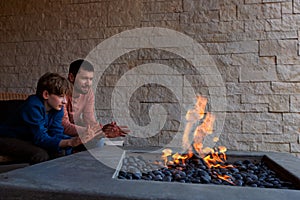 Family by the firepit