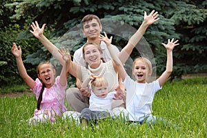 Family of five rejoice outdoor