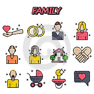 Family flat icons set